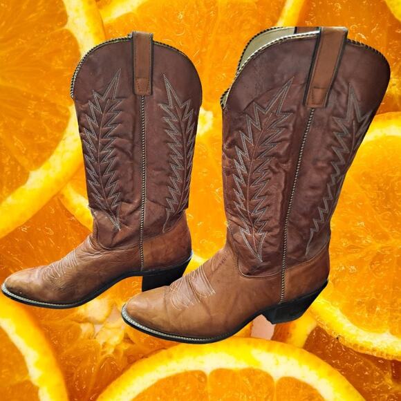 Texas USA Made Cowboy Boots Tan with Design Size 10M - Picture 1 of 6